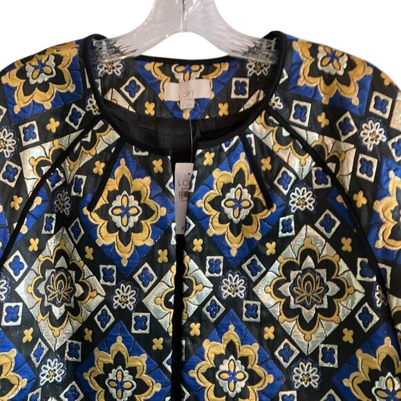 NWT Ann Taylor Loft Cropped Blazer L Jacket Quilted Open Front Jacquard Metallic - Picture 3 of 12